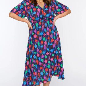 Retro Christmas Ornament Print Dress. Colorful. Vintage-inspired print.